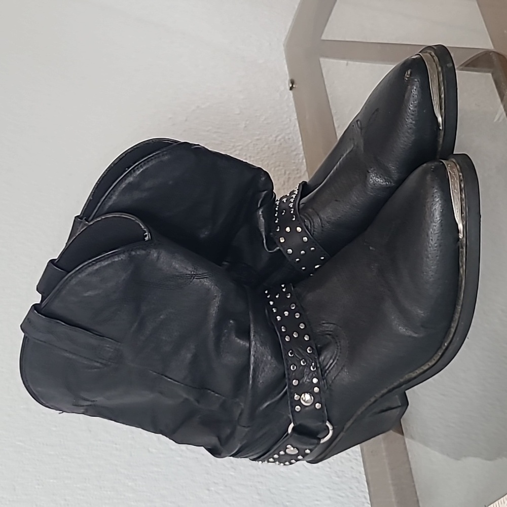 Shyanne black leather slouch cowboy boots size 9.5 - Picture 1 of 12